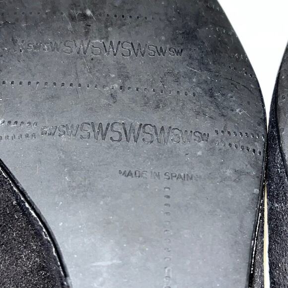 Stuart Weitzman Black Suede Chain Bow & Pleats Wedge Heel Size 5.5 - Picture 7 of 8